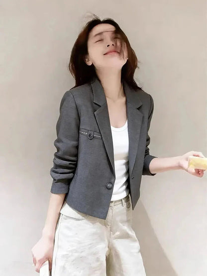 Chic Slim Cropped Blazer Women Elegant Fashion Long Sleeve Short Suit Coat Sweet All Match Female Fall Winter Jacket Outwear New