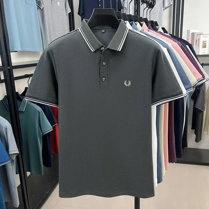 100% pure cotton embroidered new men's casual short sleeved polo shirt, fashionable, breathable, comfortable and versatile top