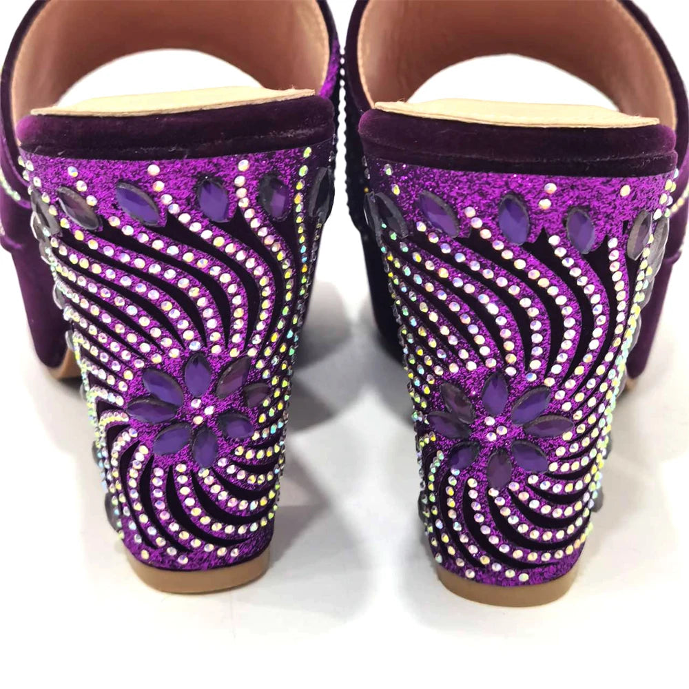 Women's Shoes High Heels Sexy Ladies Party Wedding Pattern Embroidery Mules Shoes and Bags Set for Italian 2023