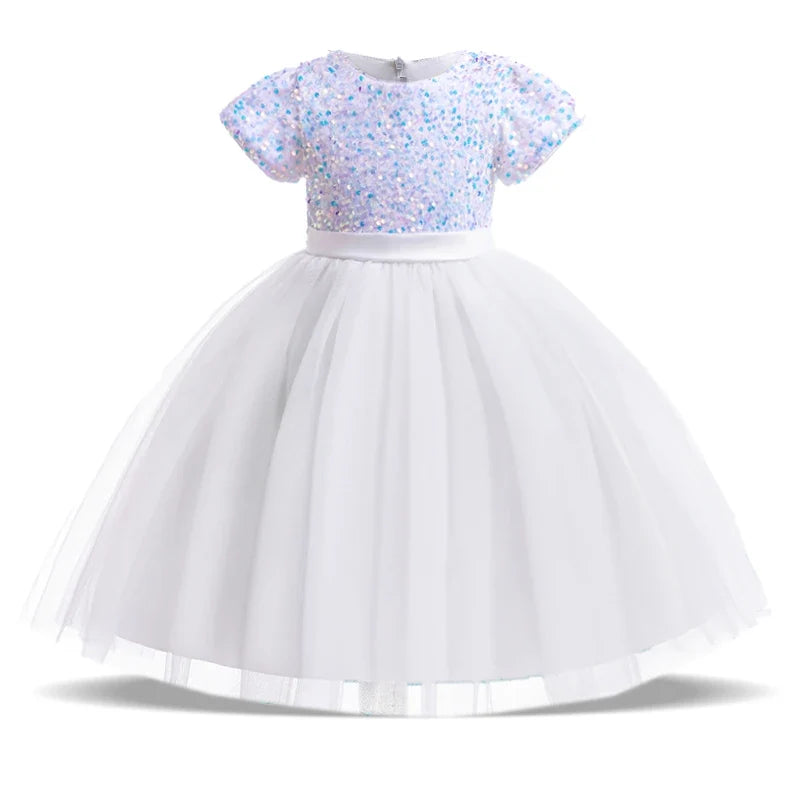 Summer Sequins Bow Party Dress For Girl Christmas Costume Elegant Wedding Princess Girls Dresses Lace Birthday Prom Gown Evening