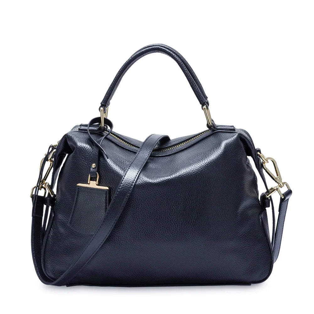 Dark Blue Women Boston Bag 100% Genuine Leather Handbags Female Charm Crossbody Purse Luxury Shoulder Bags For Work Shoppi