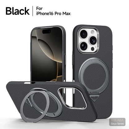 Kevlar Pattern Texture Wireless Charging Case For IPhone 18 Pro Max 17 16 360° Rotate Bracket Bare-metal Feel Drop-Proof Cover