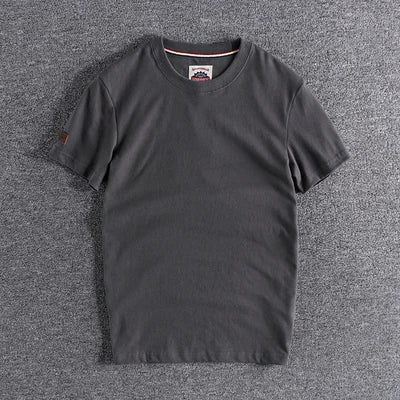 Summer New American Retro Short-sleeved O-neck Solid Color T-shirt Men's Fashion Simple 100% Cotton Washed Casual Sport Tops