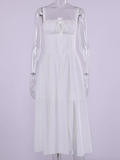 Summer Sweet Solid Sleeveless Long Dress Women Fashion Bandage Camisole Dresses Padded Boned Robe Elegant Party Vestidos