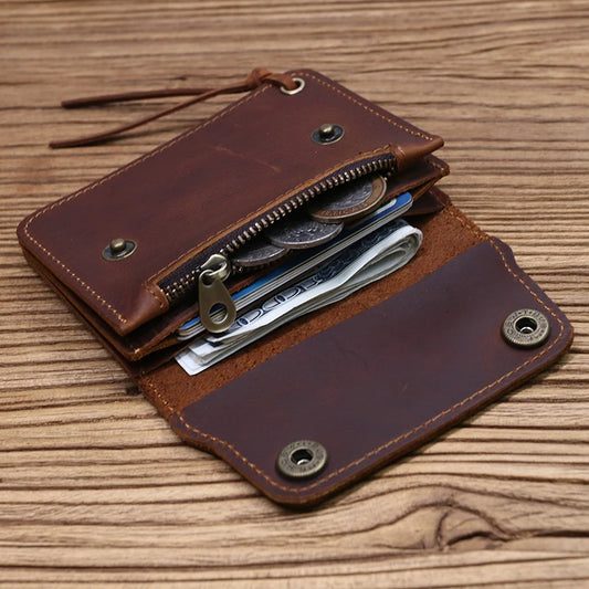 Portefeuille Homme 100 % Cuir Véritable Marque Masculine Vintage Fait Main Petit Portefeuille Court Porte-Cartes Avec Fermeture Éclair Et Compartiment À Monnaie