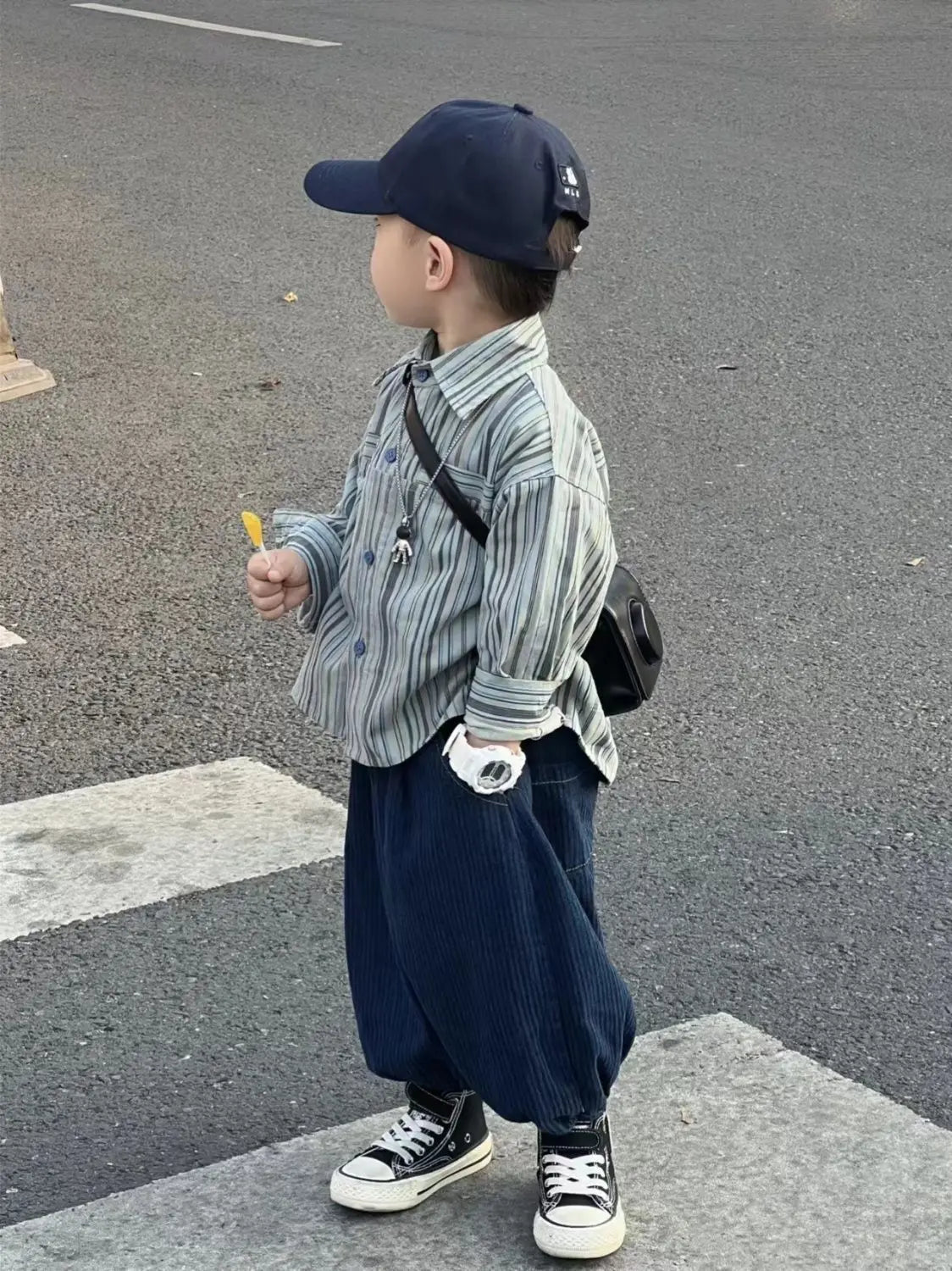 Kid Boy Spring Autumn Suit 2026 New Korean Handsome Baby Fashion Corduroy Striped Shirt and Pants Clothes Two Piece Set Outfits