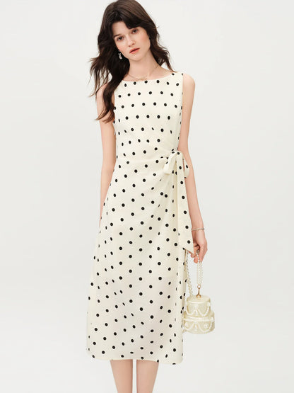 2026 New Summer Women's Polka Dot French Style Dress, Waist-Cinching Flowy Midi Dress for Coquette Chic & Daily Vacation