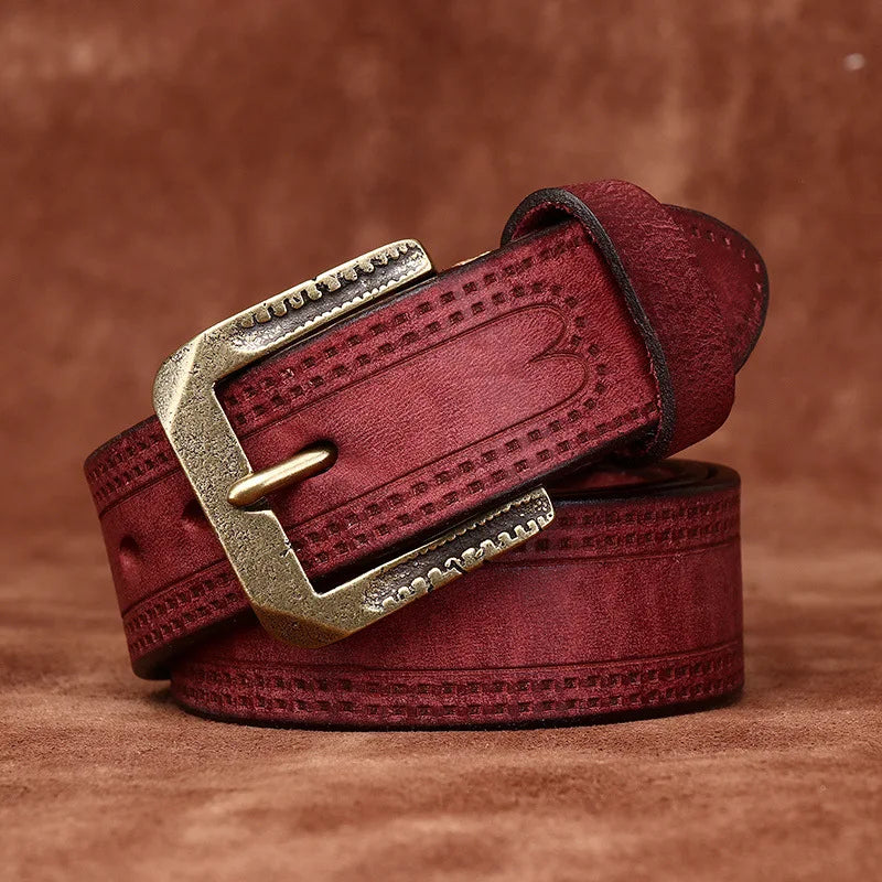 3.8CM Pure Cowhide High Quality Genuine Leather Belts for Men Brand Strap Male Brass Retro Buckle Jeans Cowboy Cintos Luxury