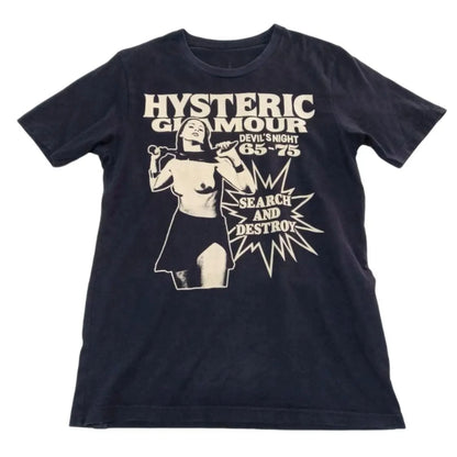 Hysteric Glamour 90s Retro Style Charcoal Reprint T Shirt for Men Women Y2k Graphic Short Sleeve Shirt Unisex Men Women Summer