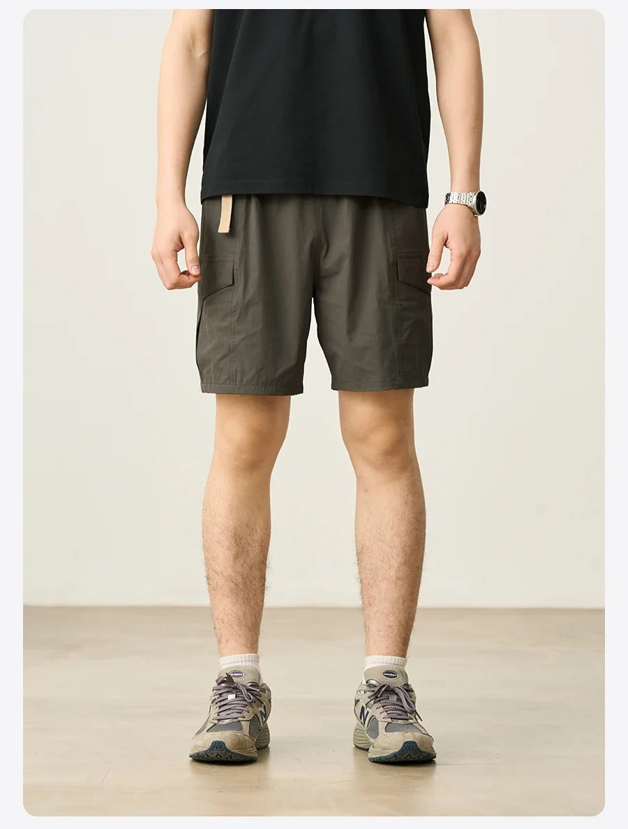 2026 Summer New Oversize 145gsm Elastic Quick Dry Fabric Shorts Men Elastic Wait Cargo Outdoor Shorts