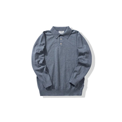 New American Retro Lapel Knitted POLO Shirt Pure Cotton Sweater Pullover Bottoming Casual Sweater Long Sleeve Men