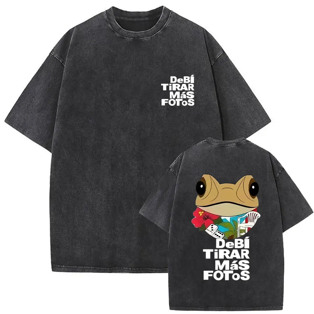 Rapper Bad Bunny Washed Vintage T-shirt Debi Tirar Mas Fotos DTMF World Tour 2026 T Shirts Men Women Fashion Hip Hop T-shirts