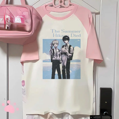 the Summer Hikaru Died top tees women aesthetic women 2000s Breathable top tees Pop Culture 2000s Grunge Psychedelic graphic