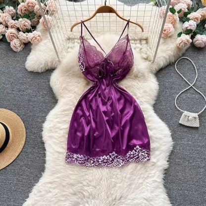 Woman Plus Size Sexy V-Neck Strap Dress Lace Trim Slim Short Dress Women Fashion Comfortable Dress Party Hotsweet
