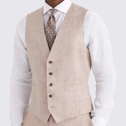 Men Vest Ivory Linen Single Button V Neck Breathable Cool Waistcoat For Business Work Banquet Office Casual Daily Men Suit Vest