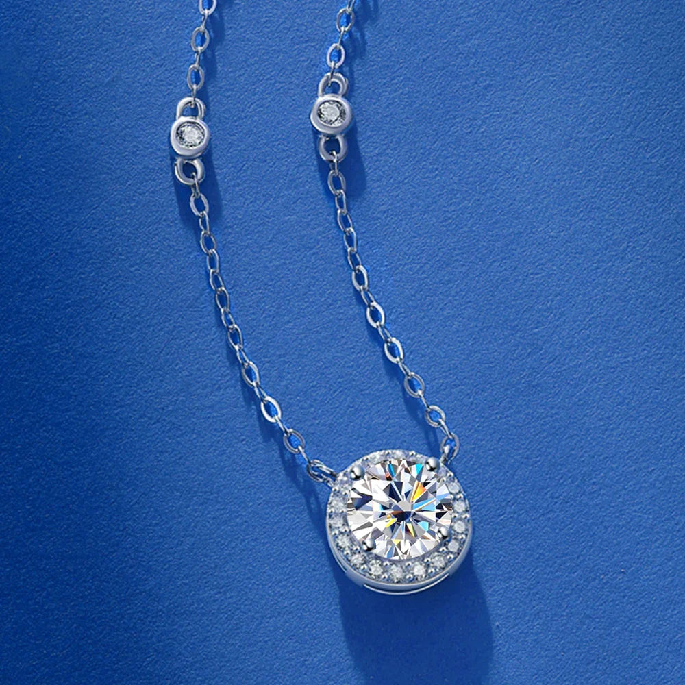 1CT GRA Certified Moissanite Necklace for Women Lab Created Diamond 925 Silver Pendants 18k Gold Plated Jewelry
