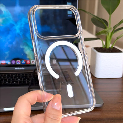 جراب صلب مغناطيسي شفاف أصلي Magsafe لهاتف iPhone 17Pro 16 15 17Pro Max مع زر كاميرا سعوي وغطاء شحن لاسلكي