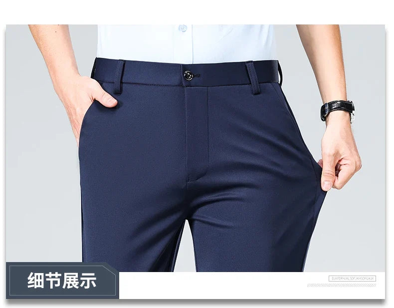 Men Suit Pants Light Thin Elastic Slim Fit Dress Pants Business Solid Casual Straight Leg Trouser Men Clothing Oversize 29-42