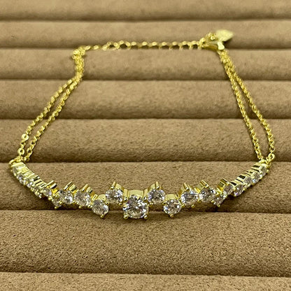 Moissanite Bracelet With Certificate 925 Sterling Silver Adjustable Double Chain Bracelets for Women Wedding Jewelry Gift