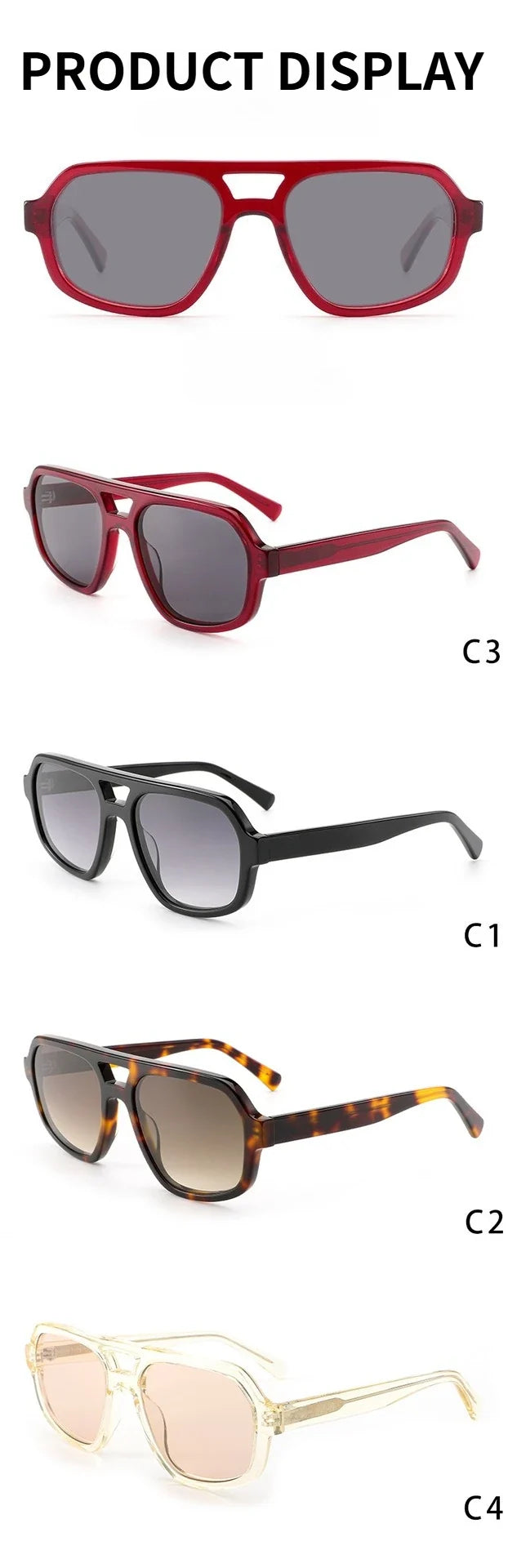 Fashion Double Beam Acetate Polarized Women Sunglasses Man High Quality UV400 Sun Glasses Outdoor Driving Fishing Pilot Eyewear
