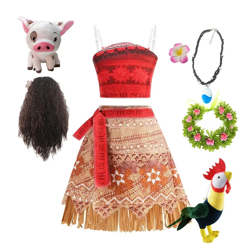 Summer Kids Princess Costume Children Disney Moana Halloween Dress Girl Vaiana Dinner Dress Ocean Adventure Pageant Disguise