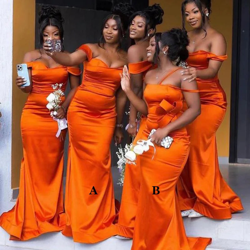 Customized Mermaid Orange Bridesmaid Dress Off Shoulder Evening Prom Formal Party Birthday robe demoiselle d honneur femme