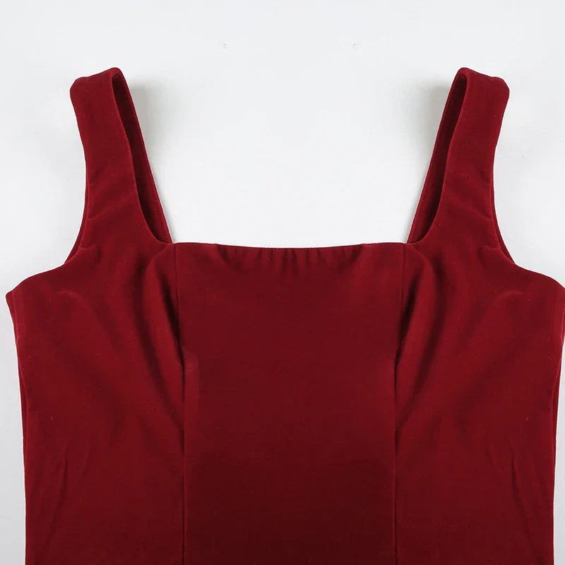 Fashion Red Bowknot Mini Dress Straps Square Collar Sleeveless Backless Vintage Cute Ladies Slim Party Short A-line Dresses