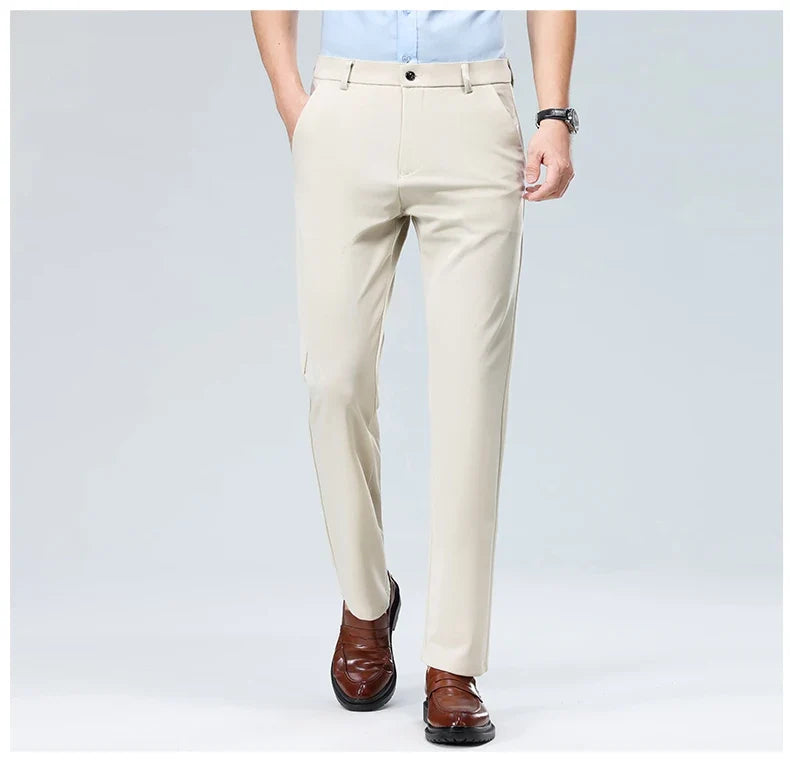 Men Suit Pants Light Thin Elastic Slim Fit Dress Pants Business Solid Casual Straight Leg Trouser Men Clothing Oversize 29-42