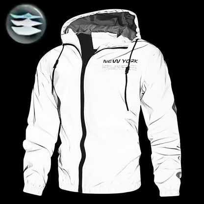Night Reflective Jackets Men Double Fabric Waterproof Windbreaker Hooded Jacket Man Hip Hop Cycling Sports Zipper Coats Outwear