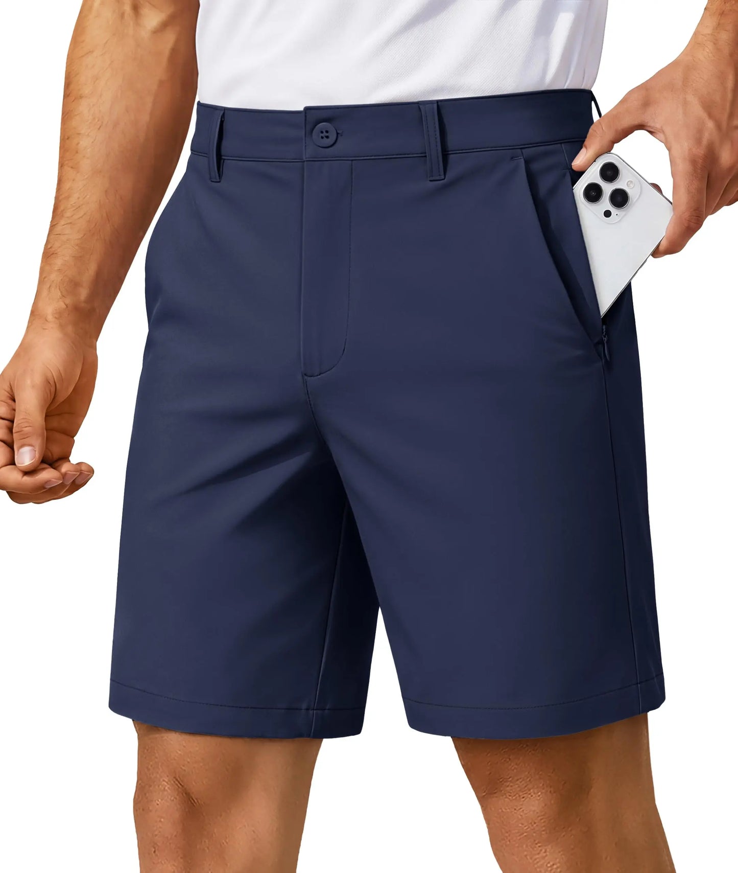 Men’s 7” Golf Shorts Lightweight Stretch Quick Dry Wrinkle Resistant Hidden Zipper Ball Pocket Travel Shorts Versatile