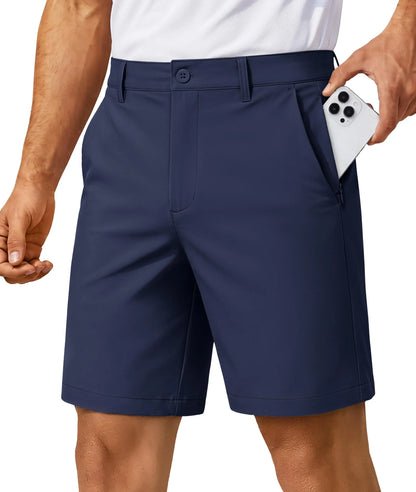 Men’s 7” Golf Shorts Lightweight Stretch Quick Dry Wrinkle Resistant Hidden Zipper Ball Pocket Travel Shorts Versatile