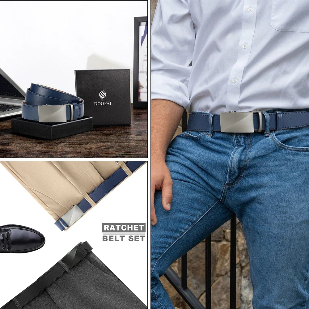 Brand Leather Belts for Men 115cm-135cm Automatic Belt with Ratchet Strap Top Quality Belts Luxury Belts for Men