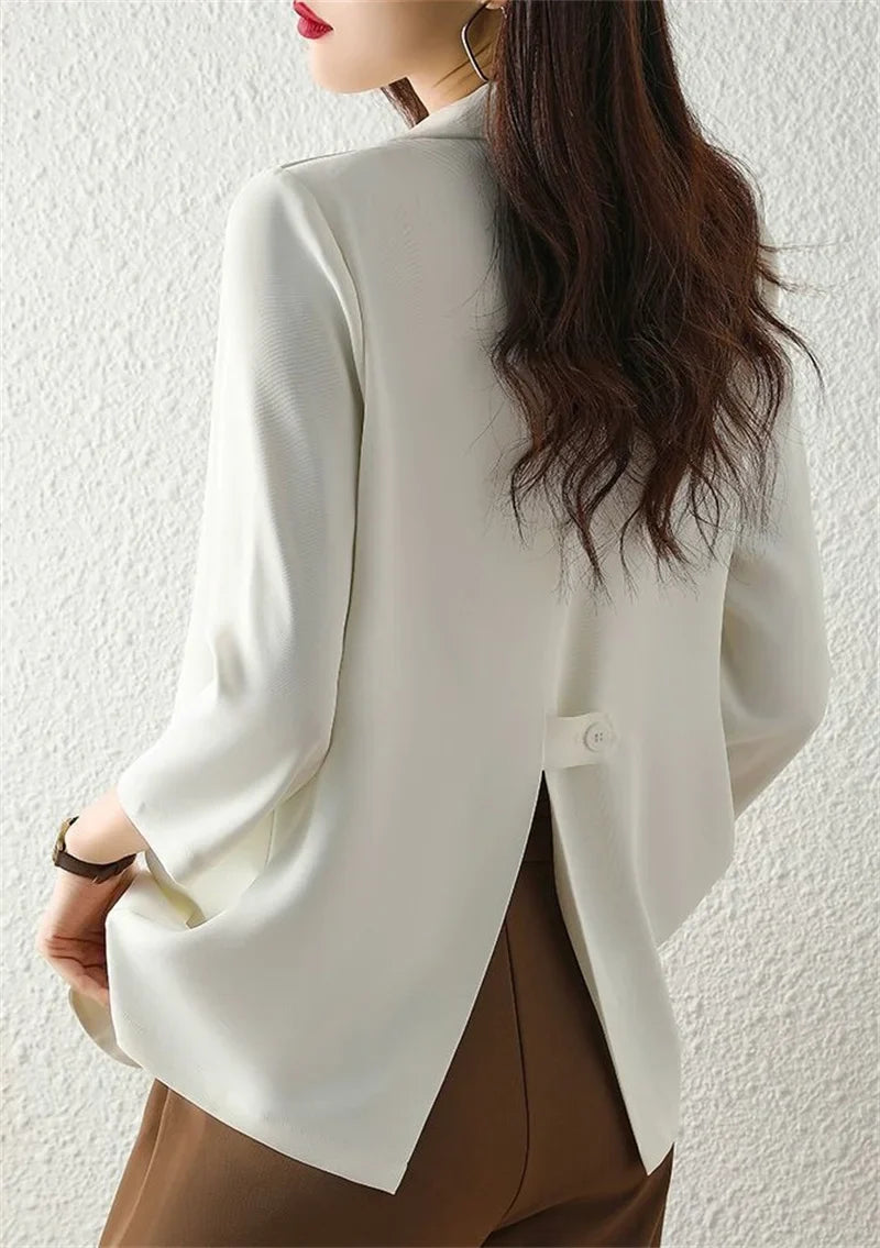 Women Solid Blazers Coat Fashion Slim Suits Female Casual Three-Quarter Sleeve Chic Tops Thin Office Lady Blazer Spring Summer