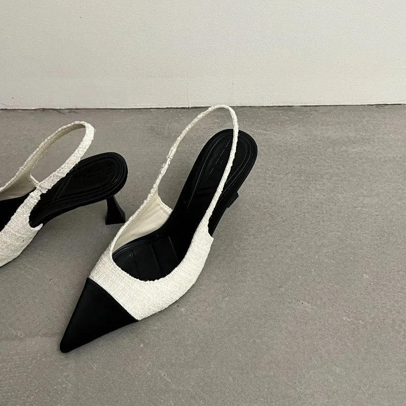 New style pointed-toe fashionable high-heeled shoes for women with thin heels open-back, shallow-cut and suitable foroutdoorwear