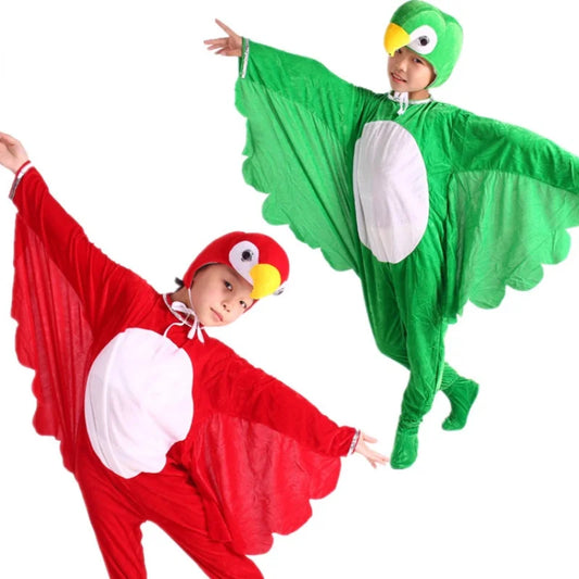 Cartoon Plush Red Green Bird Parrot Animal Fancy Dress  Show Jumpsuit  Hats Child Adults Gifts  Cosplay     Halloween Costume