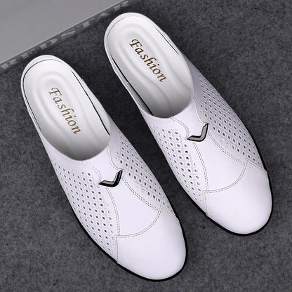 Summer Men Shoes Casual Brand Mens Penny Loafers Genuine Leather Luxury Half Slipper For Men Breathable Lazy Driving Shoes Man