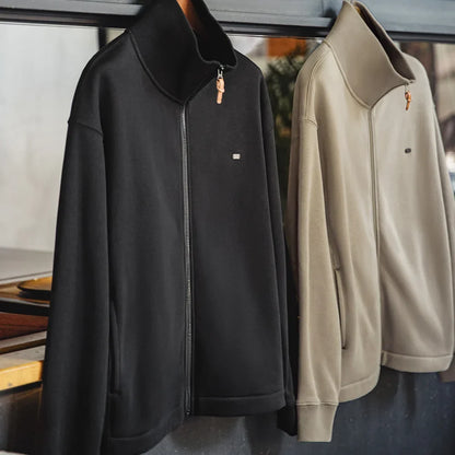 Men's High Neck Warm Jacket Polar Fleece Lining Thickened Coat Casual Sports Style Cardigan Sweater Vintage Tennis Jacket