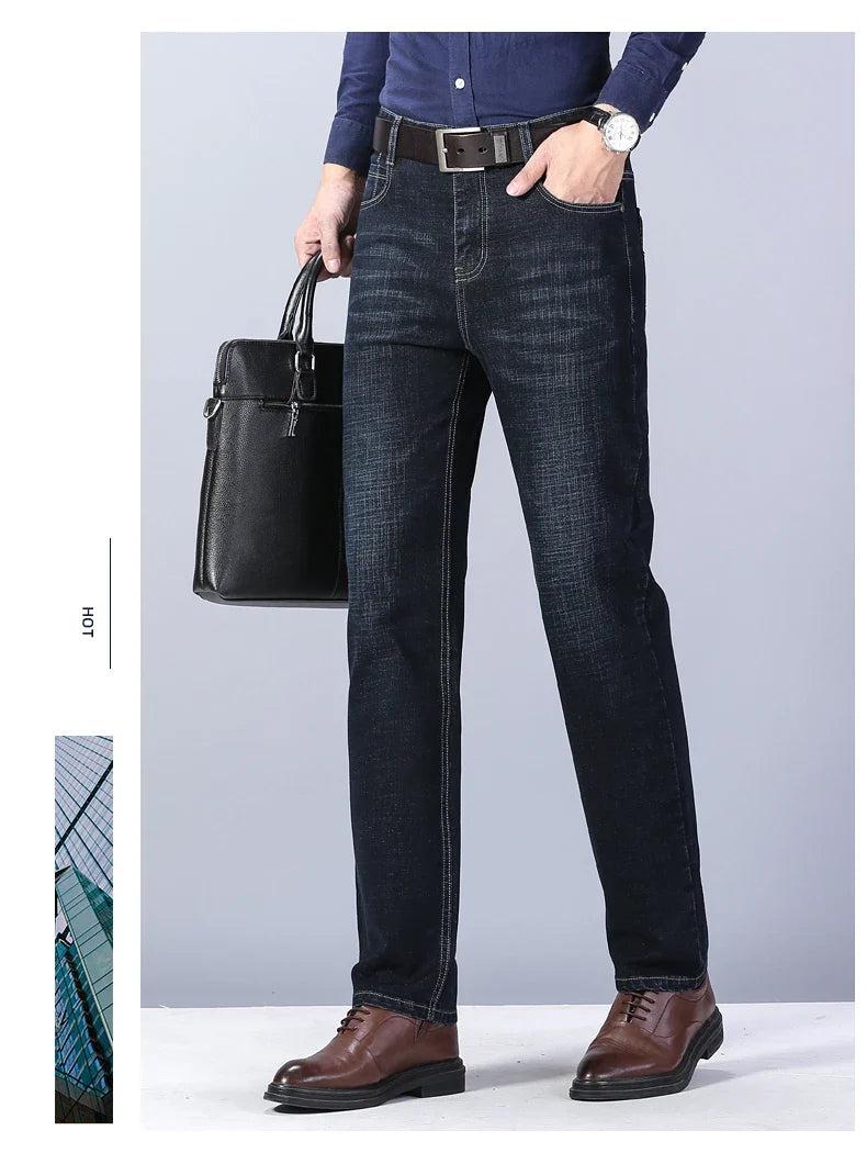 2026 Men's Slim Fashion Denim High Quality Male Pants Elastic Black Blue Leisure Jeans Brand Clothing