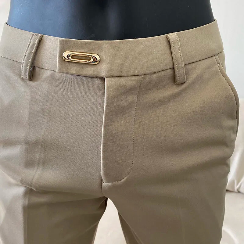 Men Suit Pant 2025 Autumn Solid Elastic Waist Dress Pants Calça Masculina Men Slim Business Office Social Ankle Length Trousers