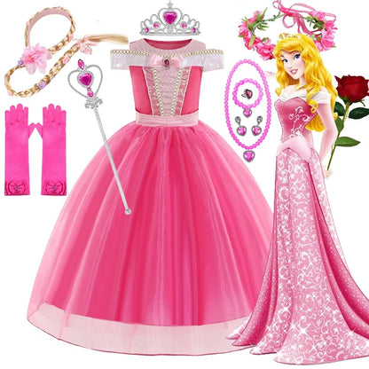 Aurora Kids Cosplay Costume Princess Deluxe Outfits Children Birthday Party Elegant Ball Gown Fairy Disguise Apparel 12Y