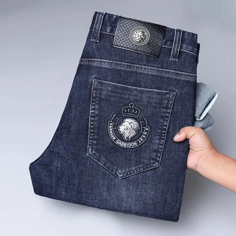 2026 Four Seasons Fashion Brand Straight Leg Jeans Men Business Casual Loose Stretch Long Pants Trousers