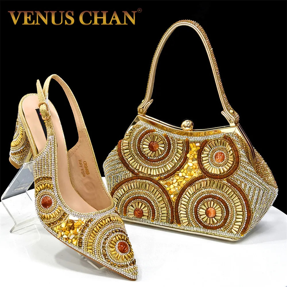 Elegant Italian Design Women's Party Shoes With Matching Handbag - Perfect for Hot African Weddings Stylish Heels and Bag Set