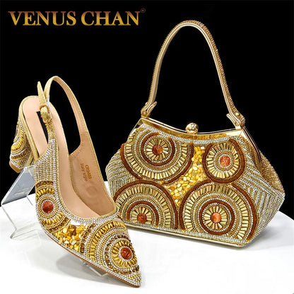 Elegant Italian Design Women's Party Shoes With Matching Handbag - Perfect for Hot African Weddings Stylish Heels and Bag Set