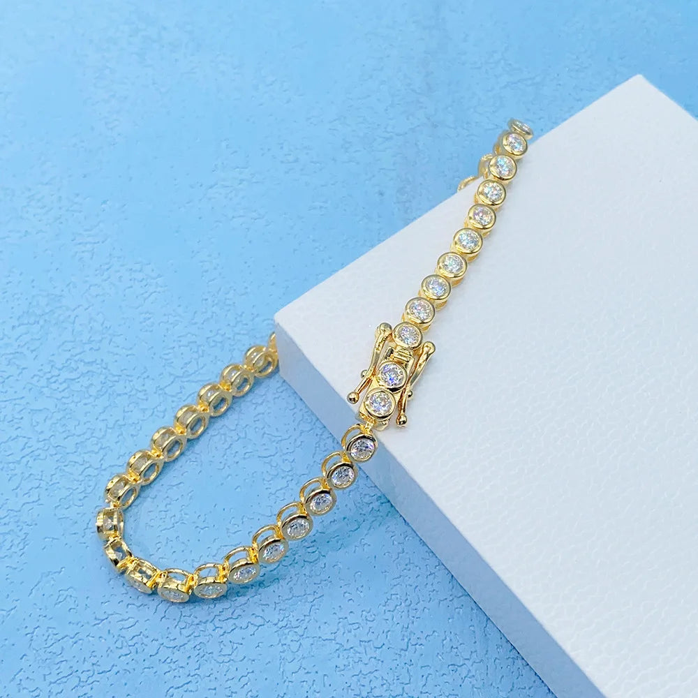GRA Certified 2mm Moissanite Tennis Bracelet for Women Man 925 Sterling Silver Plated 18k Gold Round Bubble Diamond Bracelets