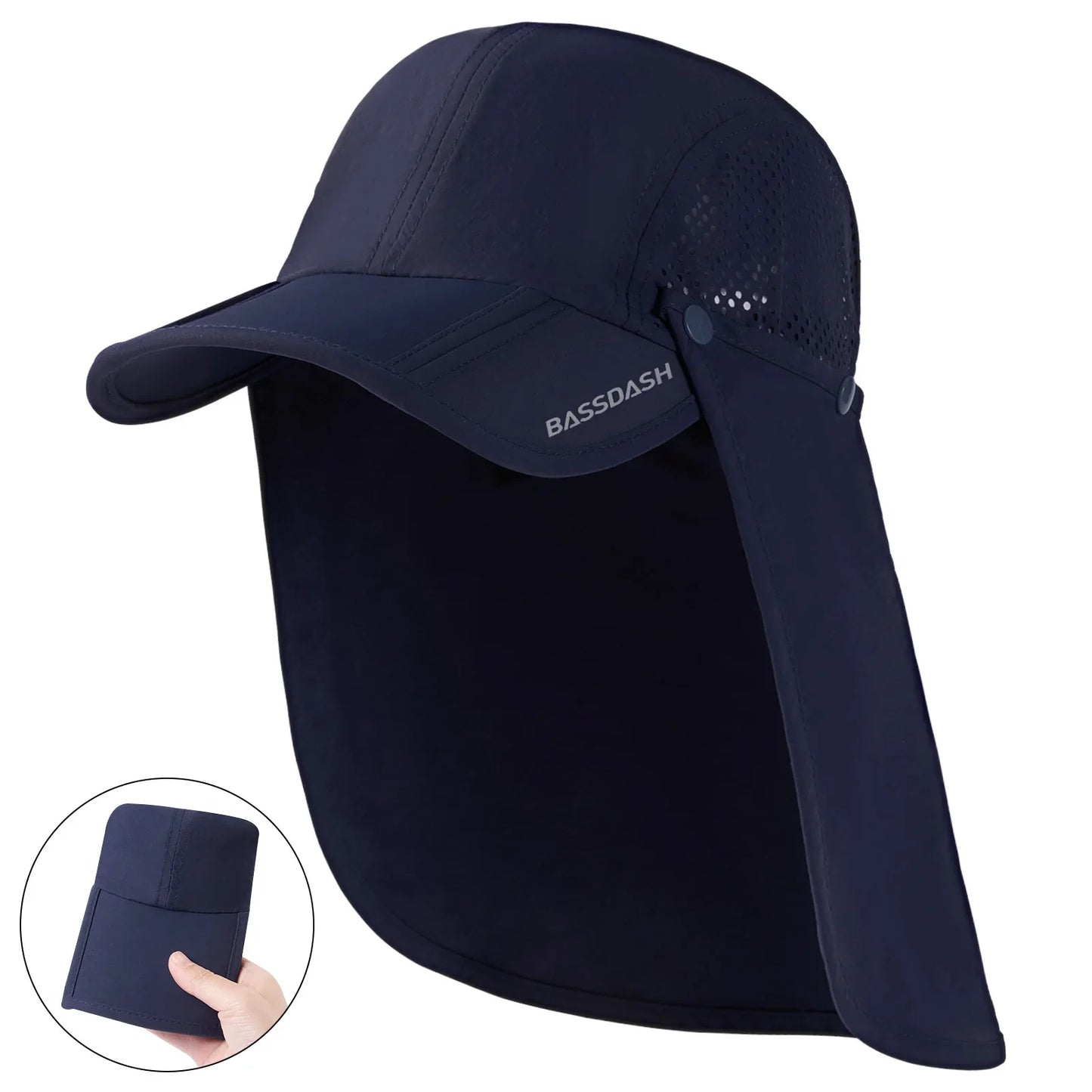 UPF 50+ Foldable Fishing Hat Baseball Cap with Removable Neck Flap Portable for Men Women Golf Hiking