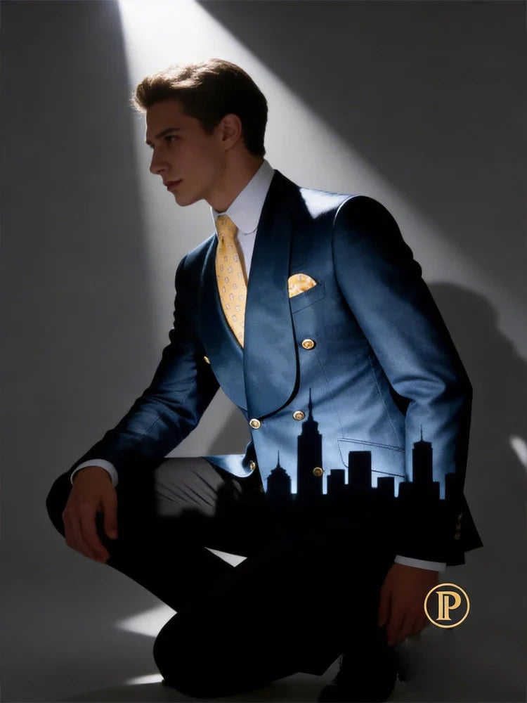 Mens Mint Green Double Breasted Blazer Slim Fit Shawl Collar Formal Sport Coat with Gold Buttons for Groom Prom Business Casual