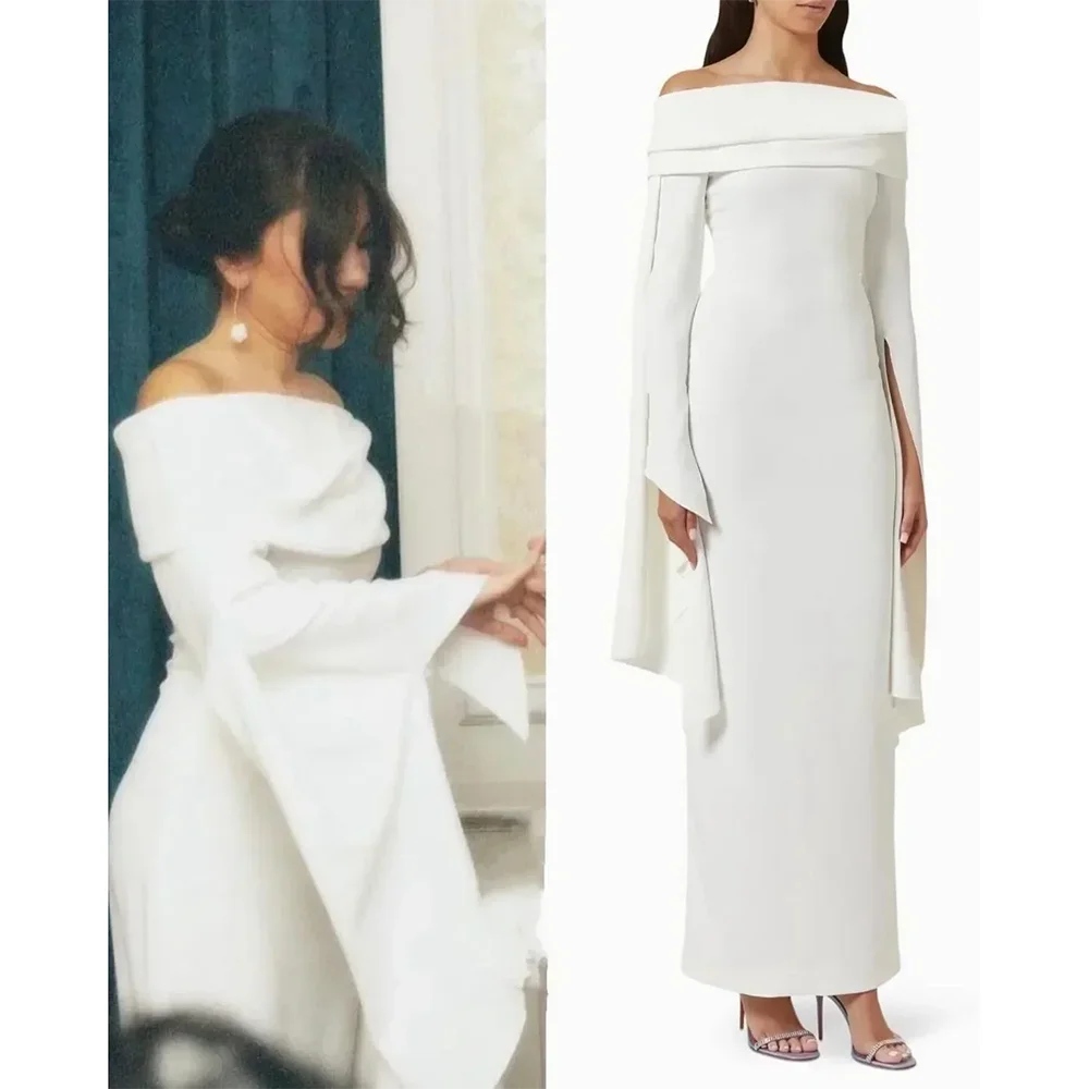 Customized Elegant Off Shoulder Evening Dress Women's Column Evening Gowns Maxi Long Sleeves Sheath Formal Party Dress 2026