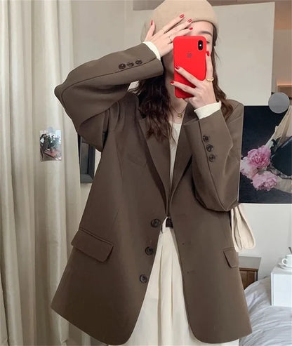 2025 New Spring Summer Elegant Office Lady Coat Loose Solid Thin Long Sleeved Women Blazer All-Match Casual Jacket