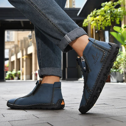 New Winter 2024 Handmade Leather Men Boots Zipper Design Sneakers Man Breathable Casual Leather Shoes Men Ankle Boots Outdoor