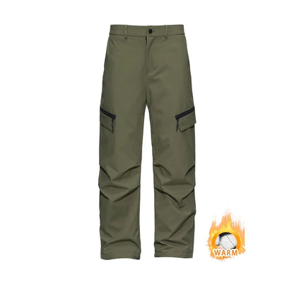 Autumn Winter Men's Three-proof Pants 90 Velvet Warm Fabrics Wear-resistant Large Pockets Elastic Waist Outdoor Sports Pants